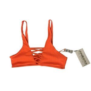 Tinibikini Front Ribbed Bikini Swimsuit Top‎ Neon Tangerine Orange Women’s Small